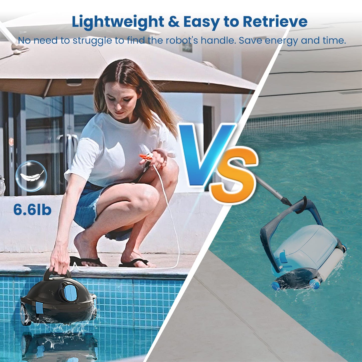 OUCAXIA Y10 Cordless Robotic Pool Cleaner Automatic Vacuum - 90 Mins Runtime, Powerful Suction, Self-Parking, Lightweight for Above/Inground Pools Up to 65ft/1100 Sq.Ft