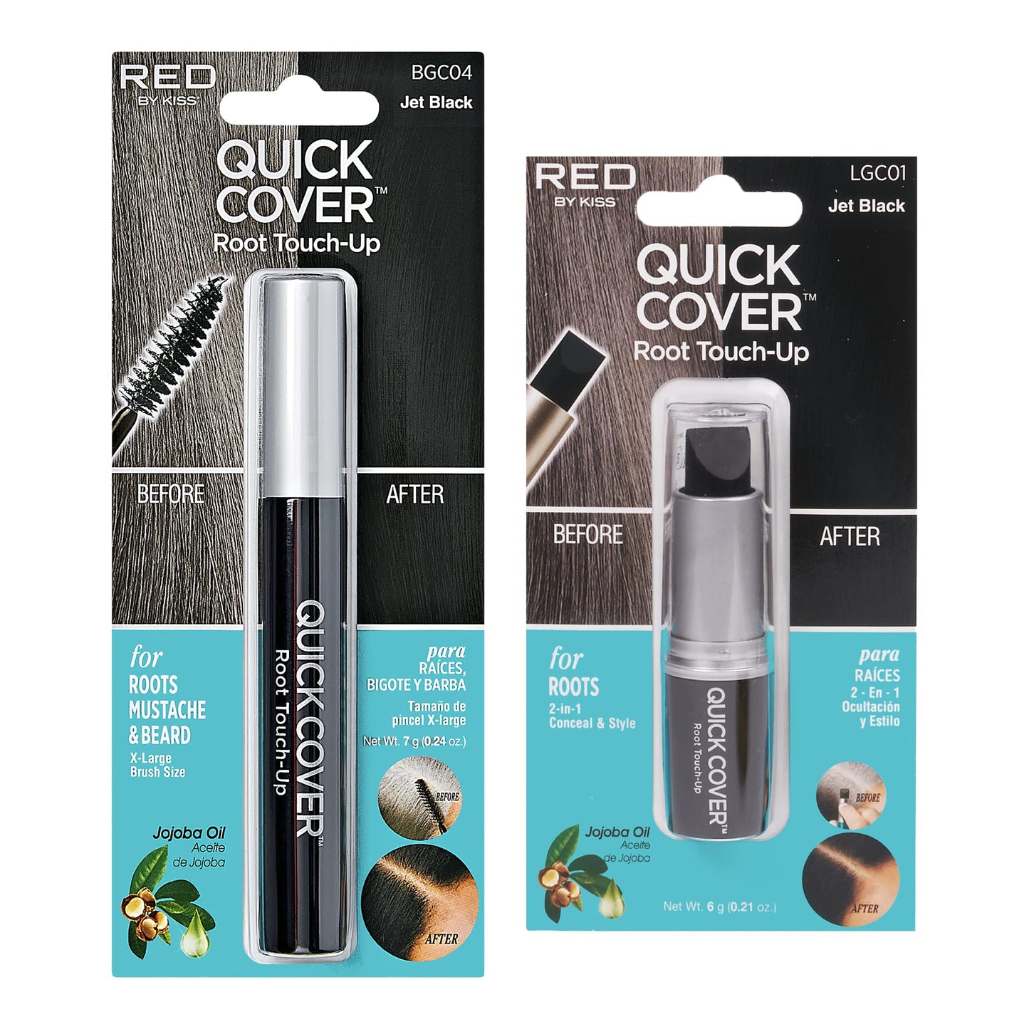 Kiss Quick Cover Gray Hair Touch Up, Root Touch Up, Moisturize And Shine, Brush Type & Stick Type Set (Jet Black)