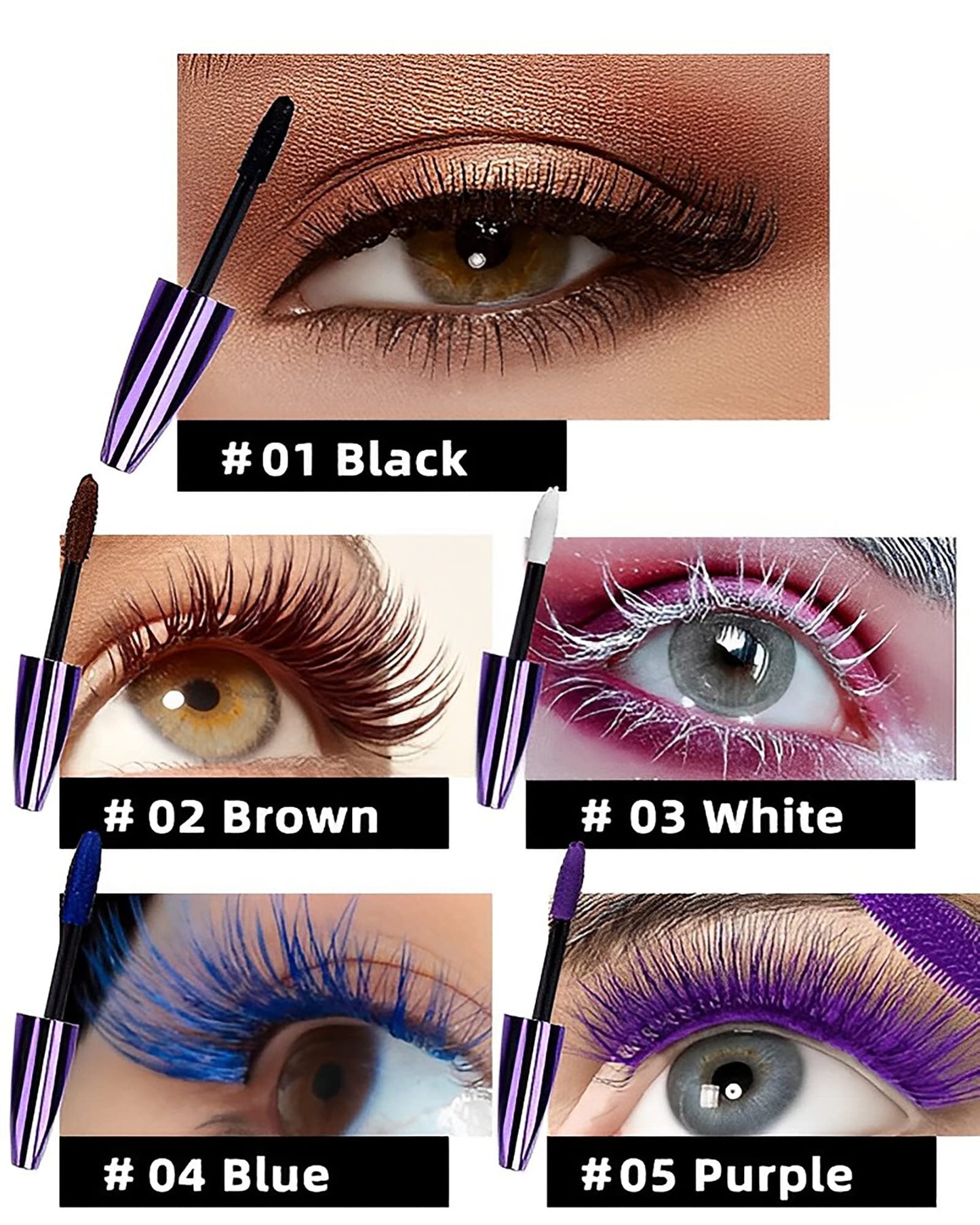 5D Purple Mascara Volume and Length,1Pcs Waterproof Smudge-Proof Color Mascara for Eyelashes,Volumizing Curling Defining Eye Lashes, Longlasting Fiber Colored rimel de pestañas for Women Eye Makeup