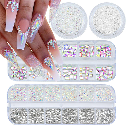 4 Boxes Nail Rhinestones Flatback Rhinestones Nail Charms Multi Shaped Crystals Nail Gems and Rhinestones for Nails, Nail Jewels Nail Art Supplies Luxurious Nail Accessories for Women Nail Decorations