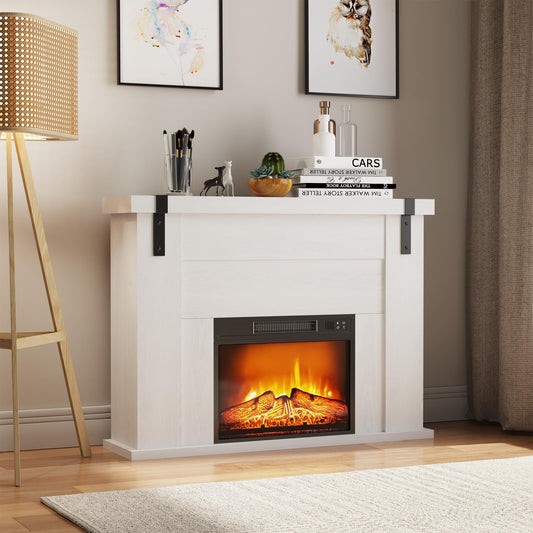 TRONLEE 46" Fireplace Mantel Cabinet, 34.7 inches Tall Includes 23" Freestanding 1400W Electric Fireplace, Remote Control, for Living Room, Study, Bedroom, 46.45W x 34.72 H(White Oak, 23'' Heater)