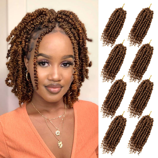 Bileaf 8 Packs Passion Twist Crochet Hair Pre Looped Passion Twist Hair 8 Inch, Pre-Twisted Crochet Passion Twists Bohemian Braiding Twist Crochet Hair for Women Girls and Kids Hair Extensions #30