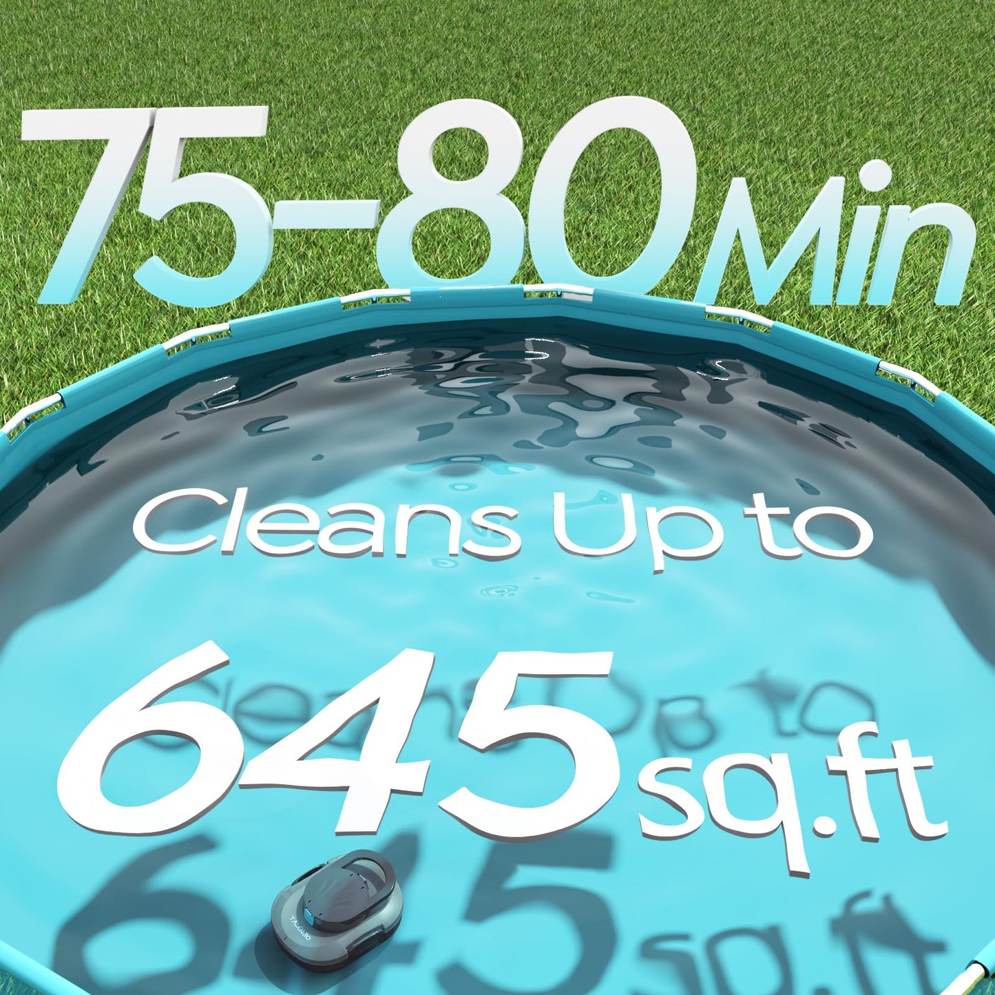 TALOSBO Pleco S1 Cordless Robotic Pool Cleaner, Lasts 80Min Small Pool Vacuum for Above-Ground Pools up to 645 Sq.ft, Lightweight, Auto-Parking,Gray