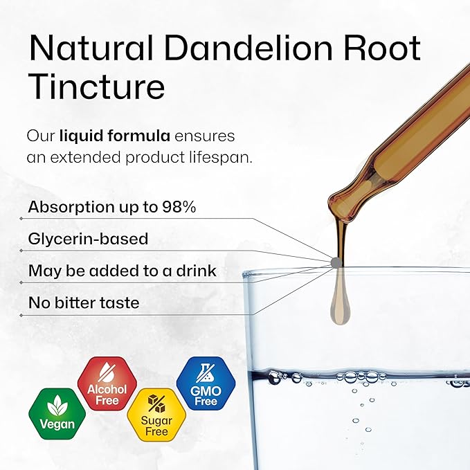 BIO KRAUTER Dandelion Root Extract - Alcohol & Sugar Free Dandelion Tinture - Vegan Supplement for Cleansing & Immunity - 2 Fl. Oz - 28 Days of Supply