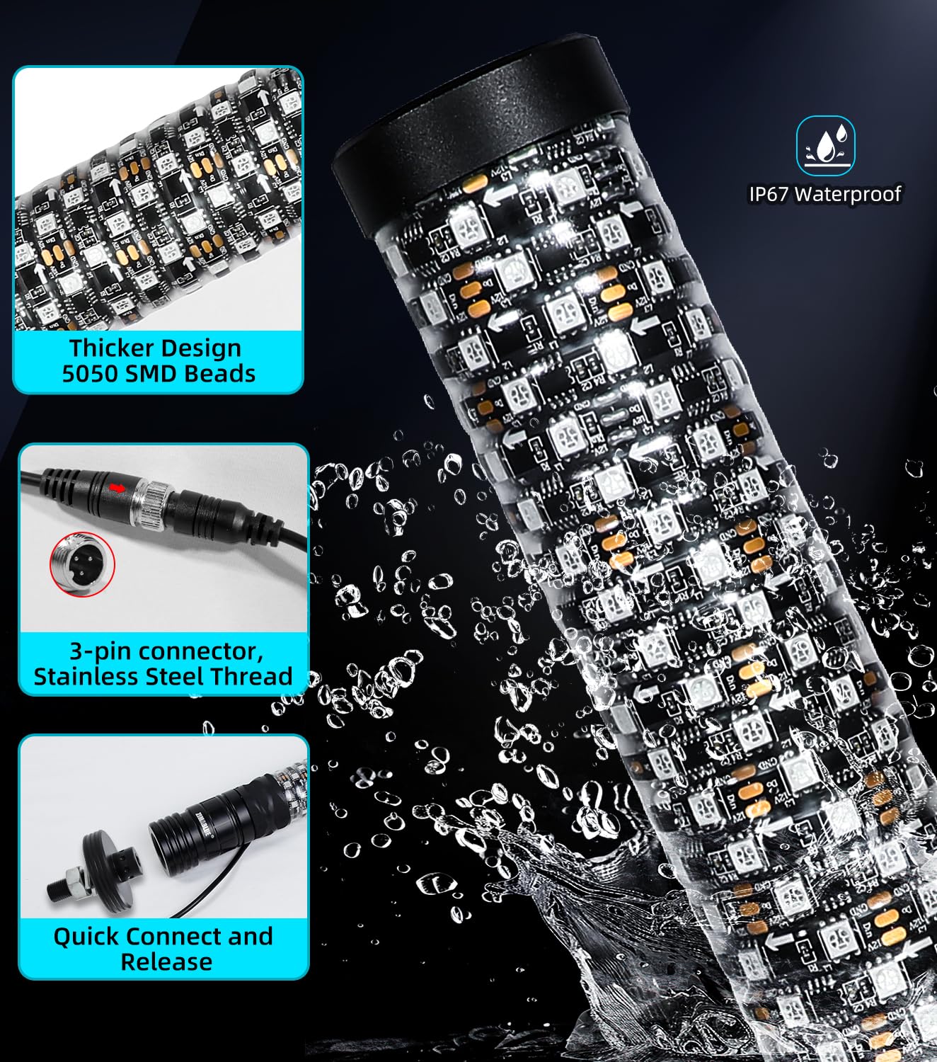 ZIMABLUE 2PC 1FT Fat Whip Lights for Side by Side, App & Remote Control RGB Chasing Light Whip with 3 Switchs for ATV UTV Dune Buggy Truck,LED Whip Light Compatible with Polaris RZR Can-Am Maverick X3