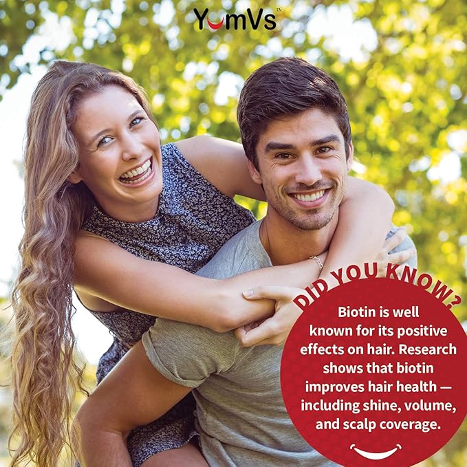 Biotin 10000 mcg Maximum Potency Gummies by YumVs | for Adults Women & Men | Hair, Skin & Nails Support | Natural Raspberry Flavor - 70 Count