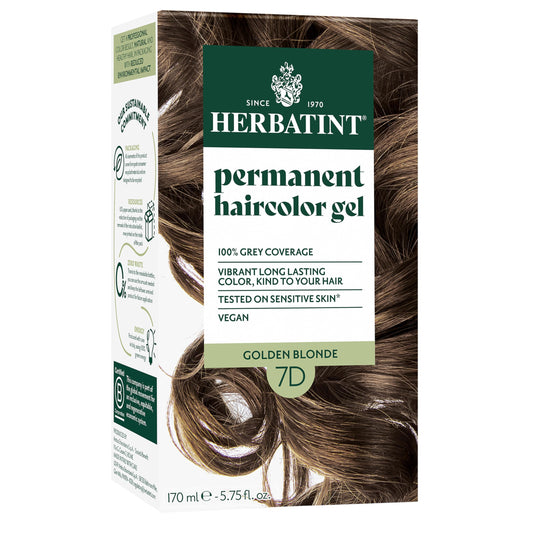 Herbatint Permanent Hair Dye For Women - 7D Golden Blonde - For Up To 100% Gray Coverage of Resistant Gray Hair - Ammonia-Free, Alcohol-Free & Vegan - Salon Influenced Hair Color 5.75 fl oz