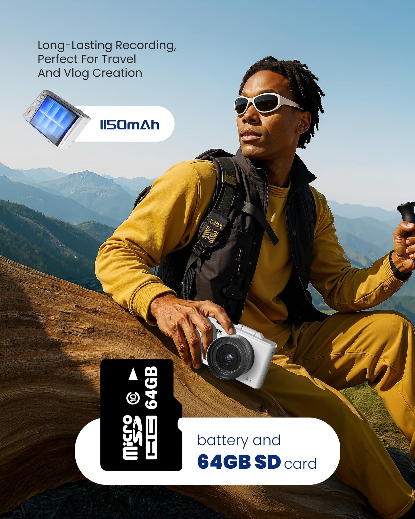 5K Digital Camera for Photography - 75MP Autofocus Vlogging Camera for YouTube with 64GB SD Card, WiFi, 18X Zoom 3" 180° Flip Screen Compact Travel Camera with 2 Batteries for Teens and Beginner