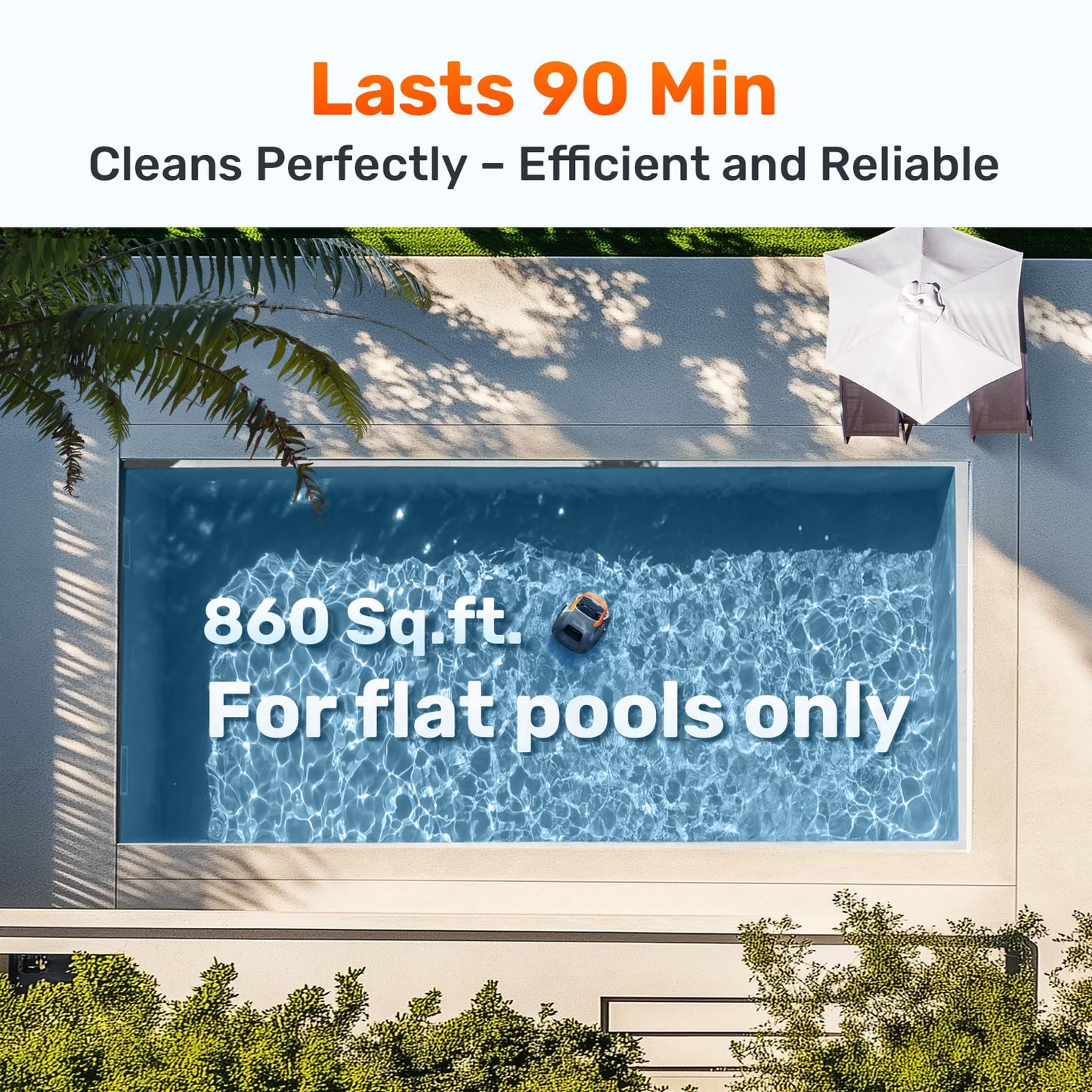 Gosvor Cordless Robotic Pool Cleaner, Lasts 90 Min, Automatic Vacuum for Above-Ground Pools up to 860 Sq.ft, Portable, Self-Parking, Orange