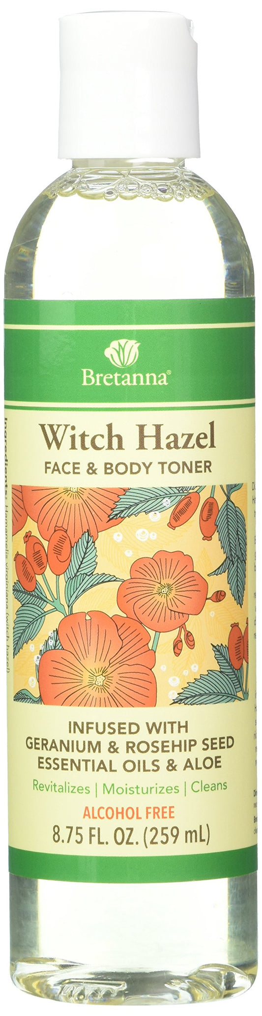 BretanBretna Witch Hazel Toner Geranium Rosehip, 8.75 fl oz