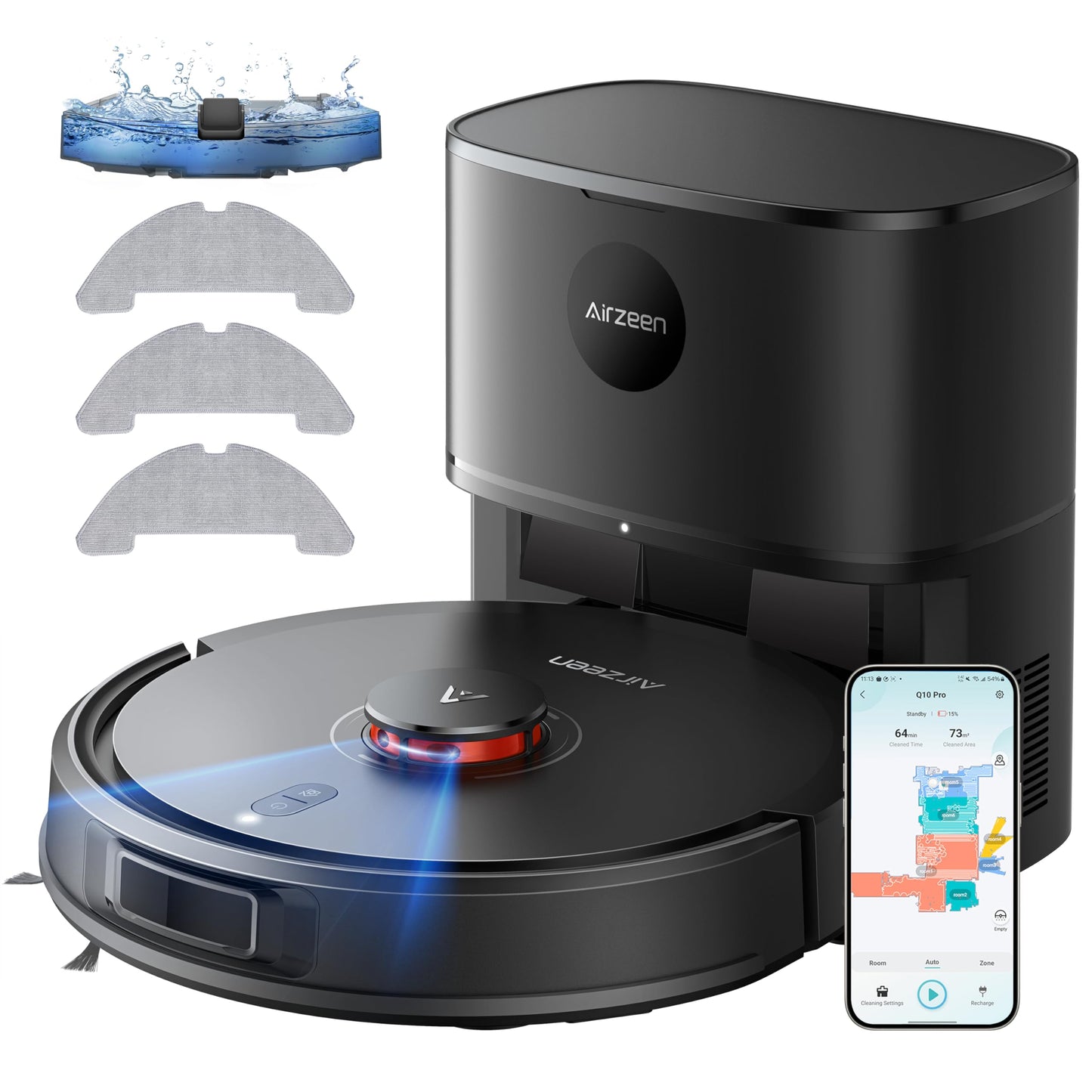 Robot Vacuum and Mop, Self-Emptying Robot Vacuum Cleaner with 5000Pa Suction, Laser Navigator with Smart Mapping Robotic Vacuums, 150Mins Runtime,Schedule,App Alexa Control for Carpet/Pet Hair,Q10 pro