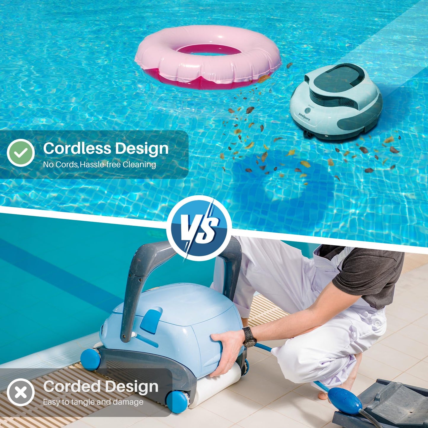 【Super Waterproof】 AquaGuard SE Cordless Robot Pool Cleaner with Dual Driver Motor Automatic Parking Ideal for Ground Pools up to 40 Feet Run Time 120 Minutes, Ultra Durable and Efficient