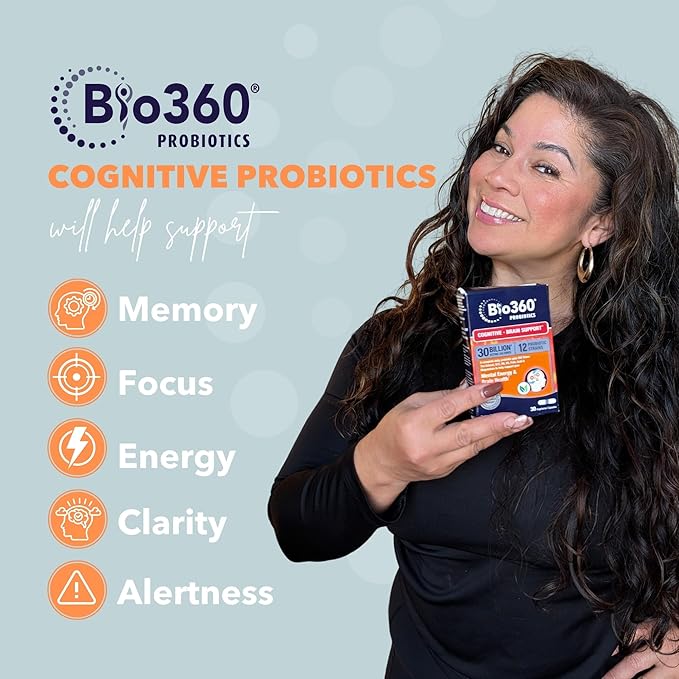 Brain Supplements for Memory and Focus - Supports Brain Health, Mental Clarity & Alertness - Capsules with B5, B6 & B12-30 Billion CFU for Immunity, Digestion & Gut Health - 30 Count