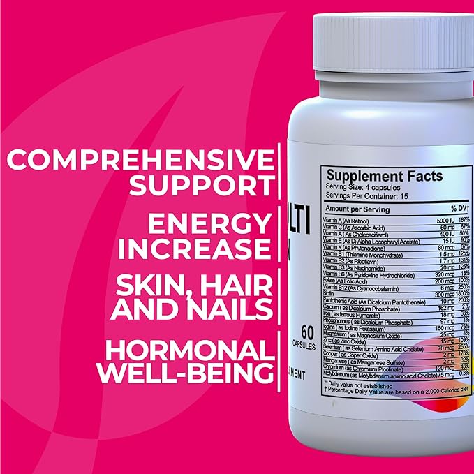 HALLMULTIVIT Women - Multivitamin for Women, Hair Skin and Nails Vitamins (Vitamin D, C, D3, B12, E & More), Biotin, Iron, Folate, Calcium, Magnesium & Zinc
