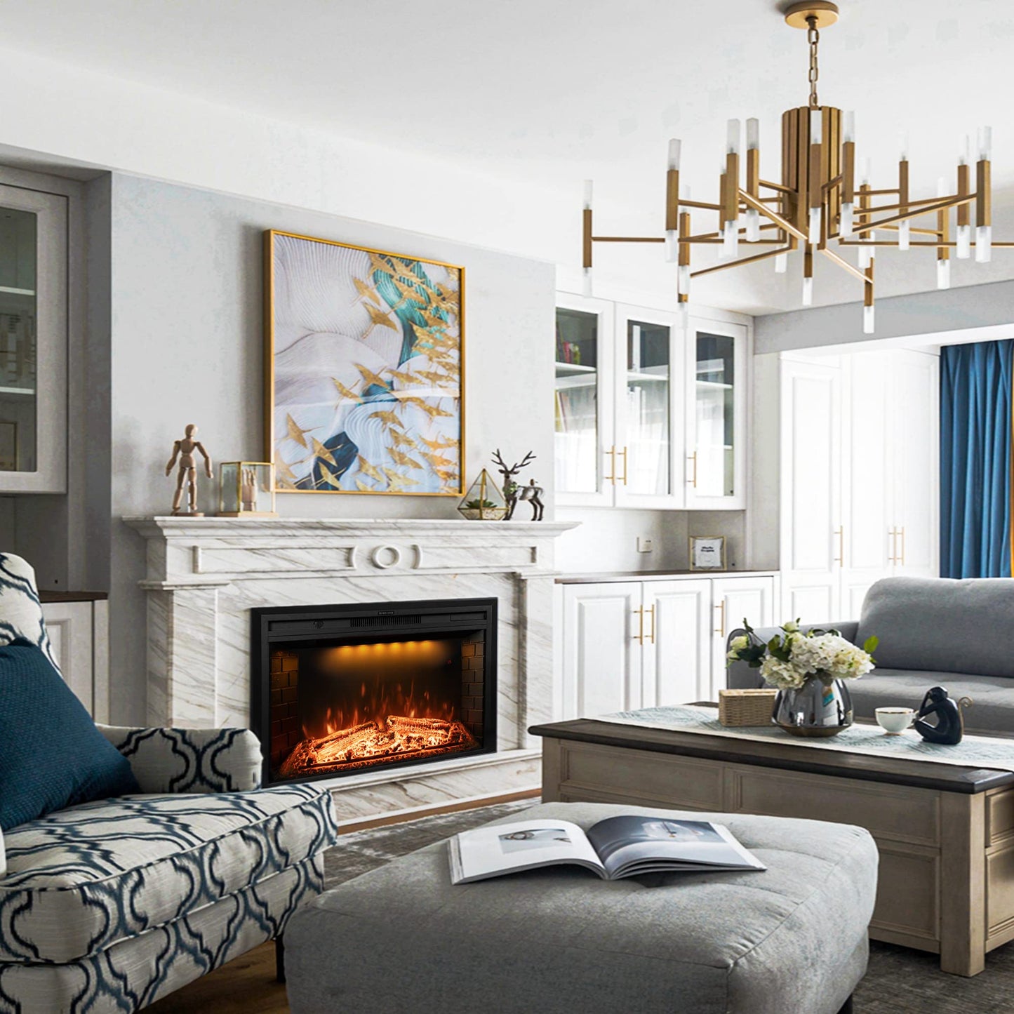 Dreamflame 50 inch Electric Fireplace, Wall Fireplace Electric with Remote Control, Realistic Log and Crackling Sound, Overheating Protection and Timer, 750/1500W Black