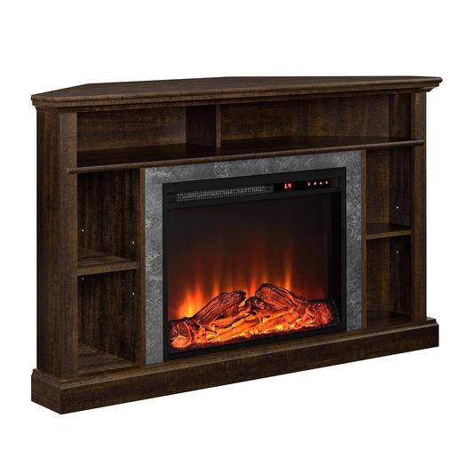 Ameriwood Home Overland Corner Fireplace TV Stand for TVs up to 50 Inch, Replaceable Electric Fireplace Insert Heater, Remote Control, Timer, Realistic Log and Flame Effect, Espresso