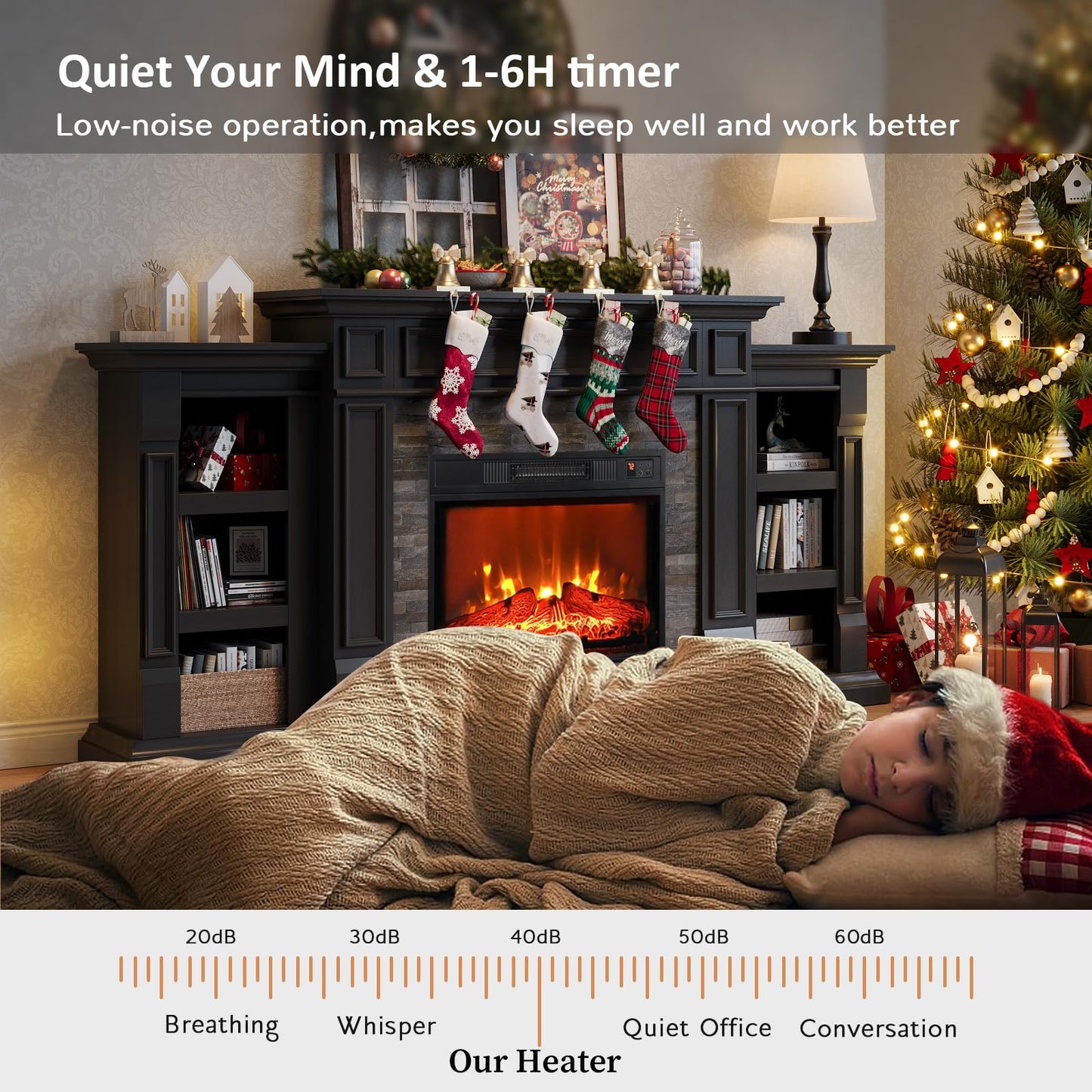 Naice 72" Electric Fireplace with Mantel and Cabinets, Fireplace TV Stand for Living Room Bedroom, Stacked Stone Surround and Remote Control 3D Realistic Flame, Black