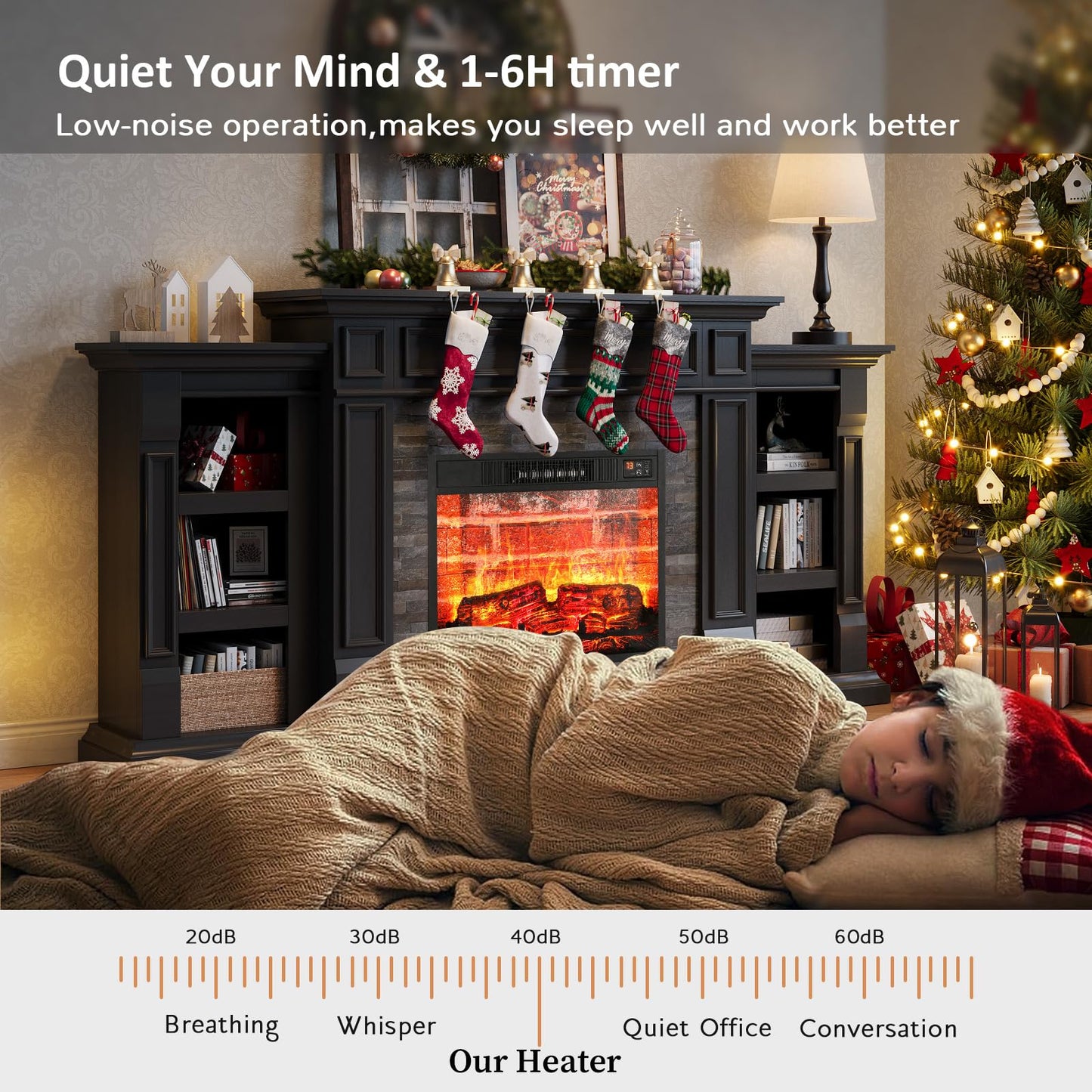 Naice 72" Electric Fireplace with Mantel and Cabinets, Fireplace TV Stand for Living Room Bedroom, Stacked Stone Surround and Remote Control 3D Realistic Flame, Black