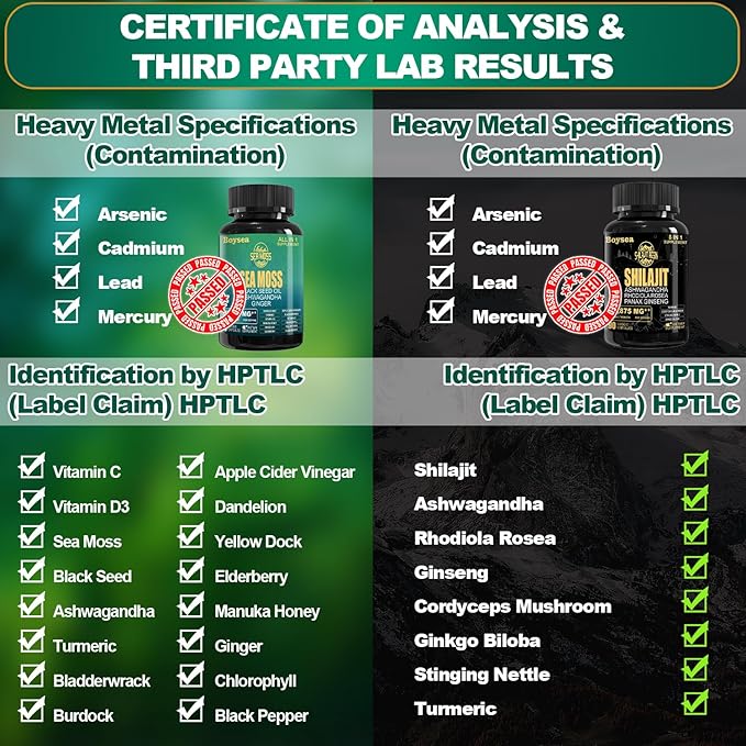 Boysea.Shilajit and Sea Moss Bundle - 90 Count - Sea Moss 7000mg, Black Seed Oil 4000mg, Ashwagandha 2000mg, Ginger & Shilajit 9000mg, Rhodiola Rosea 1000mg, All in 1 Supplements (2 Pack)