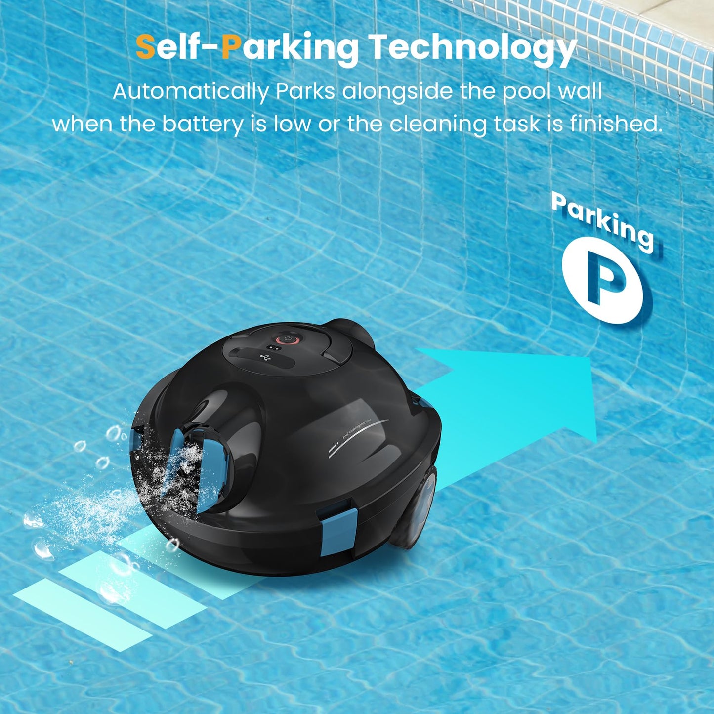 OUCAXIA Y10 Cordless Robotic Pool Cleaner Automatic Vacuum - 90 Mins Runtime, Powerful Suction, Self-Parking, Lightweight for Above/Inground Pools Up to 65ft/1100 Sq.Ft