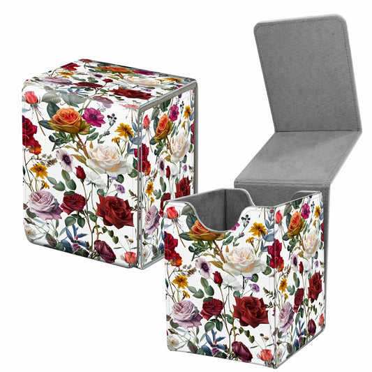 BREIDMKFM Card Deck Box for Trading Cards, MTG Commander Deck Box Fits 100+ Single Sleeved Cards, Leather Magnetic Card Storage Box for YuGiOh TCG CCG Cards, Roses