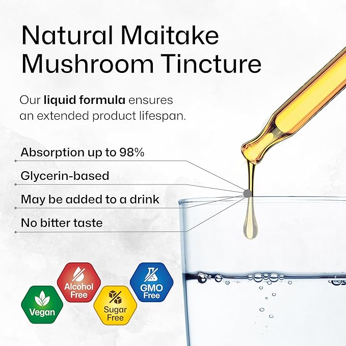 BIO KRAUTER Maitake Mushroom Extract - Maitake Liquid Supplement for Immune Support - 680 mg per Serving - Vegan, Alcohol & Sugar Free Drops 4 Fl.Oz.