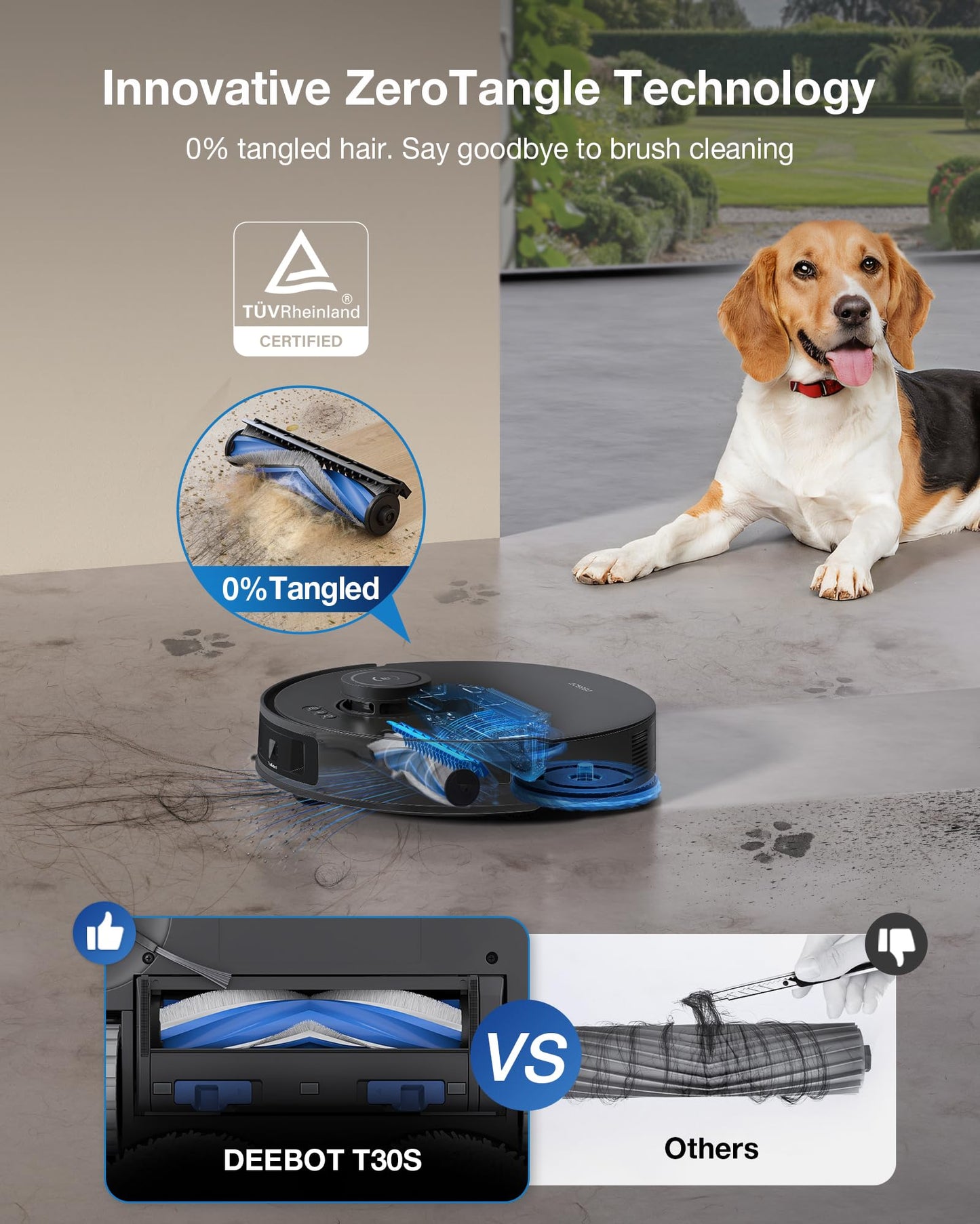 ECOVACS DEEBOT T30S Combo Robot Vacuum and Mop, All-in-One Cleaning Hub, 11000Pa, ZeroTangle Technology, TruEdge Adaptive Edge Mopping, Dual Self-Emptying, Hot Water Washing, Auto-Mop Lifting