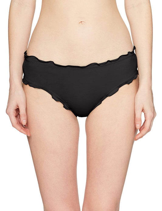 Hobie womens Ruffled Solid Hipster Swimsuit Bikini Bottoms, Black, X-Small US