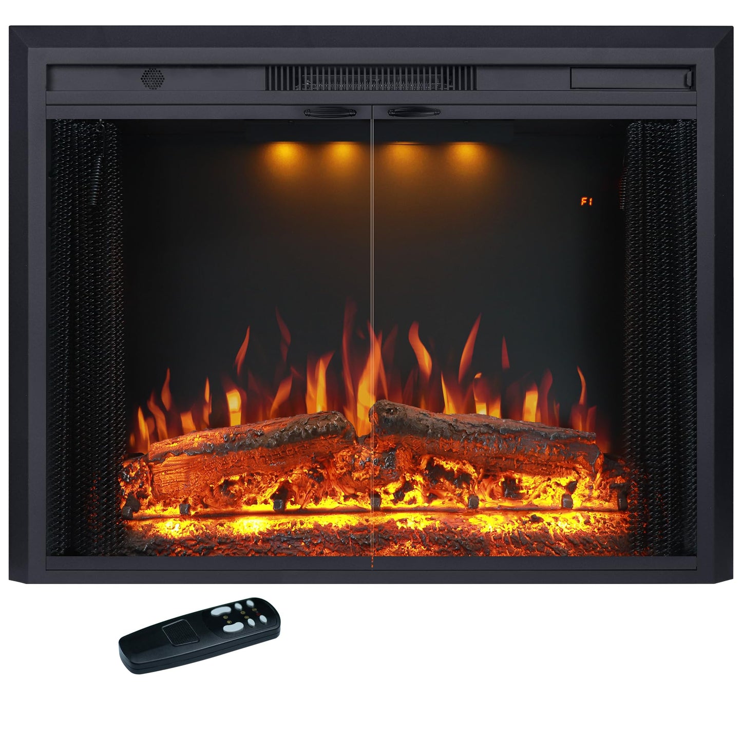 Valuxhome 35.63” W 27.5" H Electric Fireplace Insert with Low/High Temperature Settings, Movable Mesh Screen and Glass Door, 1-9H Timer, Remote and Panel Control