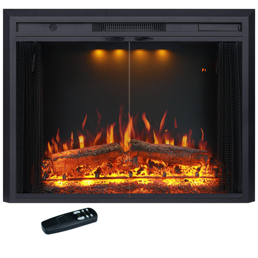 Valuxhome 35.63” W 27.5" H Electric Fireplace Insert with Low/High Temperature Settings, Movable Mesh Screen and Glass Door, 1-9H Timer, Remote and Panel Control
