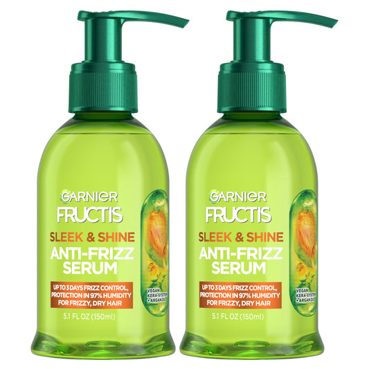 Garnier Fructis Sleek & Shine Anti-Frizz Serum for Frizzy, Dry Hair, Argan Oil, 5.1 Fl Oz, 2 Count (Packaging May Vary)