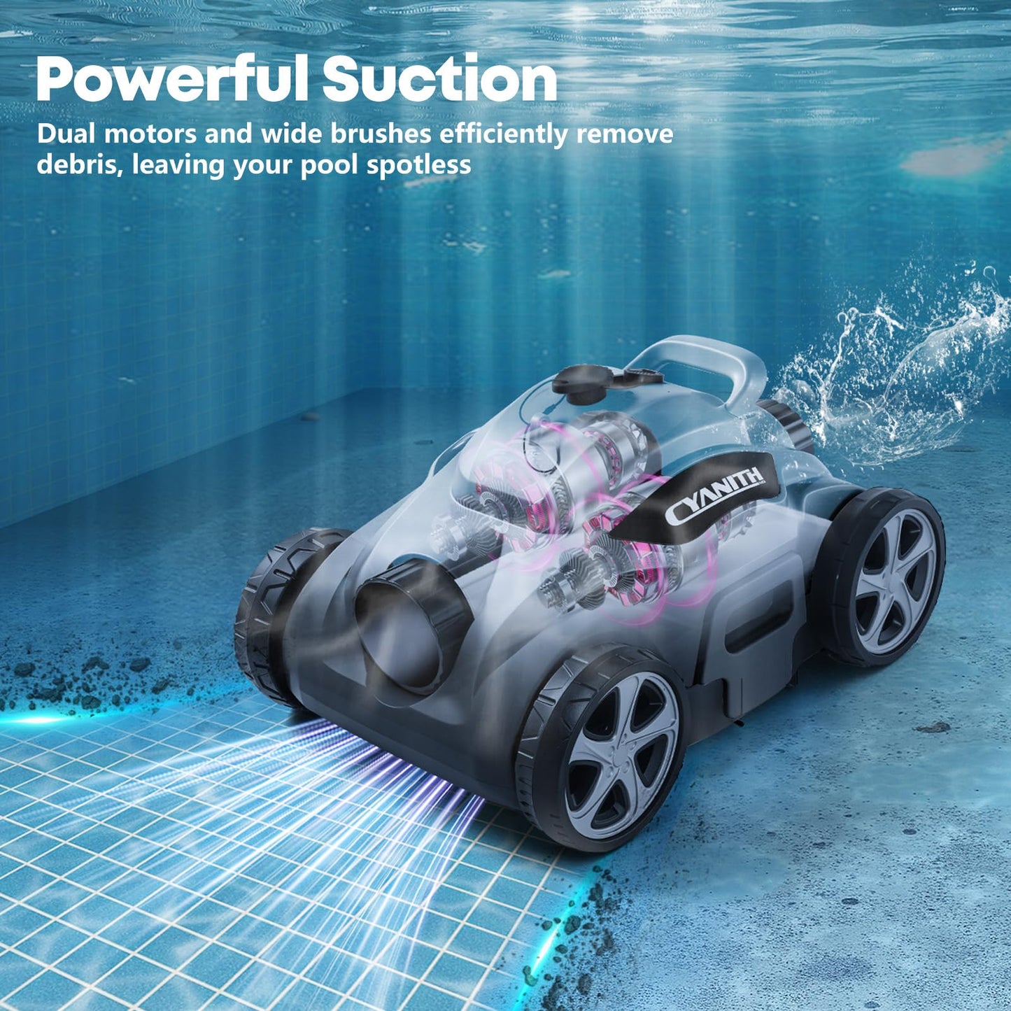 110 Mins Runtime Pool Vacuum for Above Ground Pool, Cordless Robotic Pool Cleaner for Flat Inground Pools up to 1,076 Sq. Ft, Automatic Self-Parking with Dual Strong Brushless Suction Motors