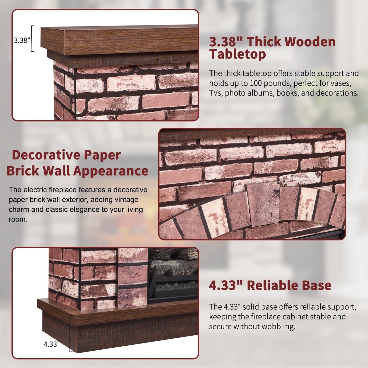 IFBUY Farmhouse Electric Fireplace with Mantel, 42" Fireplace TV Stand w/23'' Freestanding Electric Fireplace Heater, Remote Control, Adjustable 3D Realistic Flame Level for Living Room, Light Brown