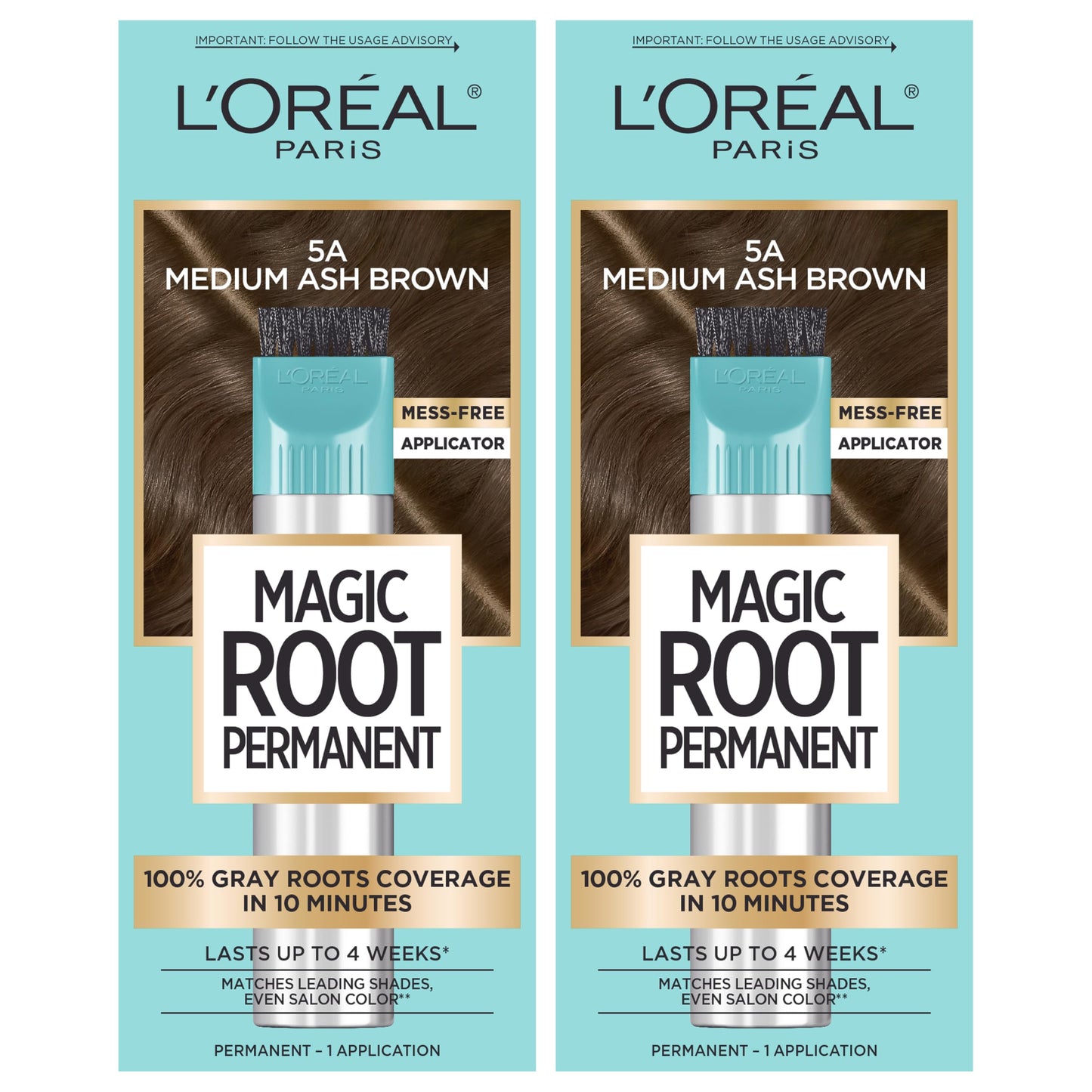 L’Oréal Paris Magic Root Permanent Hair Color, 10 Minute Hair Dye Kit to Rescue Roots with 100% Gray Hair Coverage, 5A Medium Ash Brown, 2 Pack (Packaging May Vary)