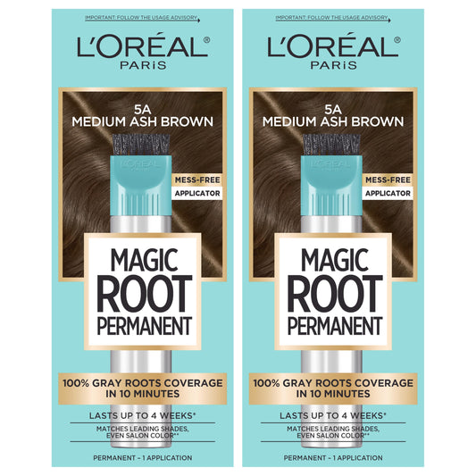 L’Oréal Paris Magic Root Permanent Hair Color, 10 Minute Hair Dye Kit to Rescue Roots with 100% Gray Hair Coverage, 5A Medium Ash Brown, 2 Pack (Packaging May Vary)