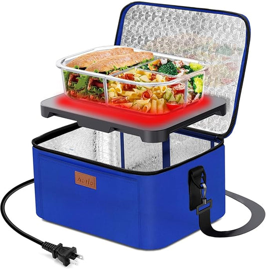 Aotto Portable Electric Lunch Box Food Heater - 110V Portable Oven and Food Warmer, Heated Lunch Box for Adults, Cook, Reheat, and Keep Meals Warm for Travel, Office, and Home - Blue