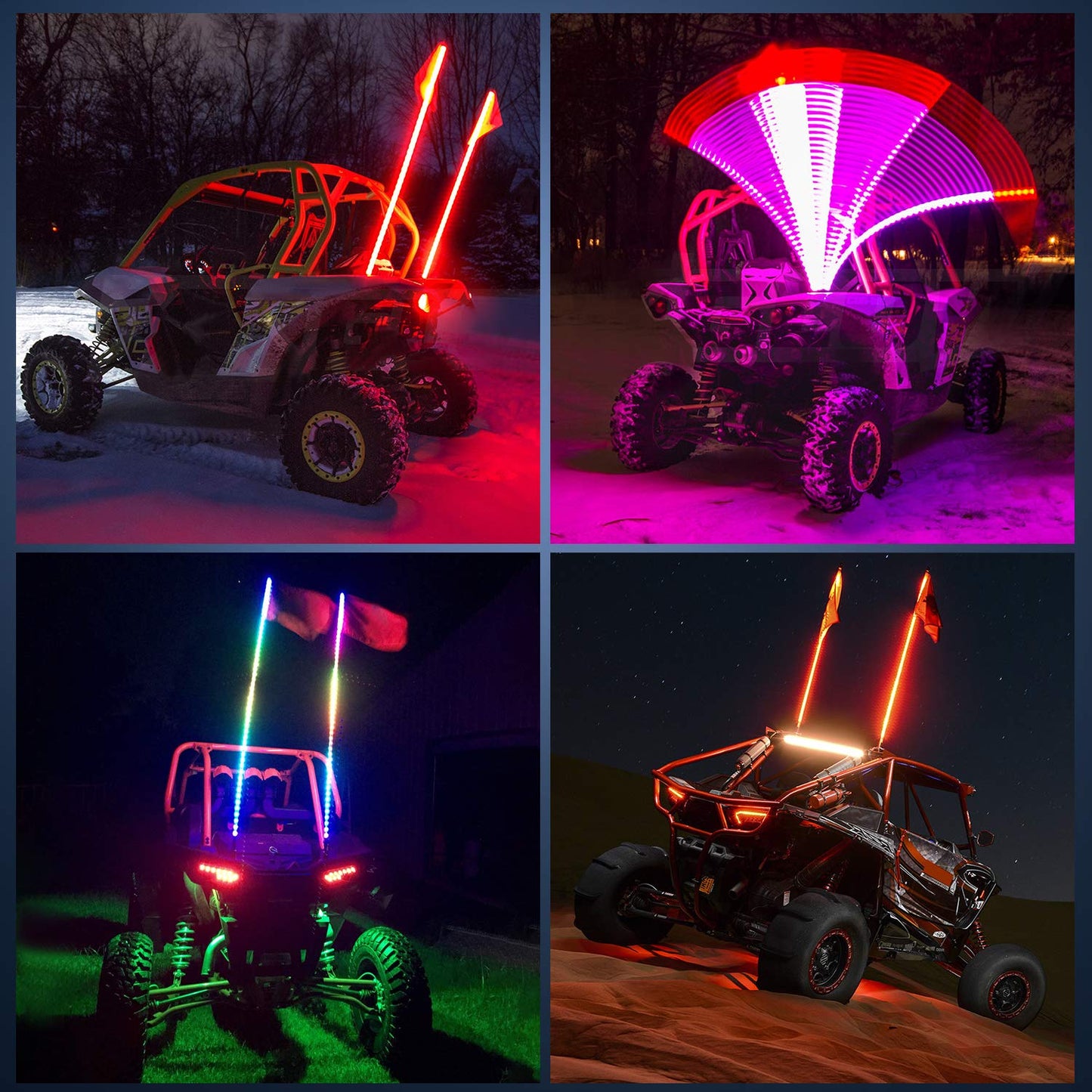 Nilight - TL-27 2PCS 4FT Spiral RGB Led Whip Light with Spring Base Chasing Light RF Remote Control Lighted Antenna Whips for Can am ATV UTV RZR Polaris Dune Buggy Offroad Truck