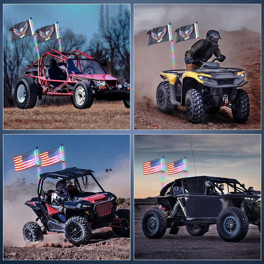 GOOACC 2 PCS 4FT LED Whip Light with Spring Base Spiral RGB Chasing RF Remote Lighted Whips w/Rocker Switch LED Antenna for UTV ATV Truck Sand Rail Buggy Dune RZR Can-am