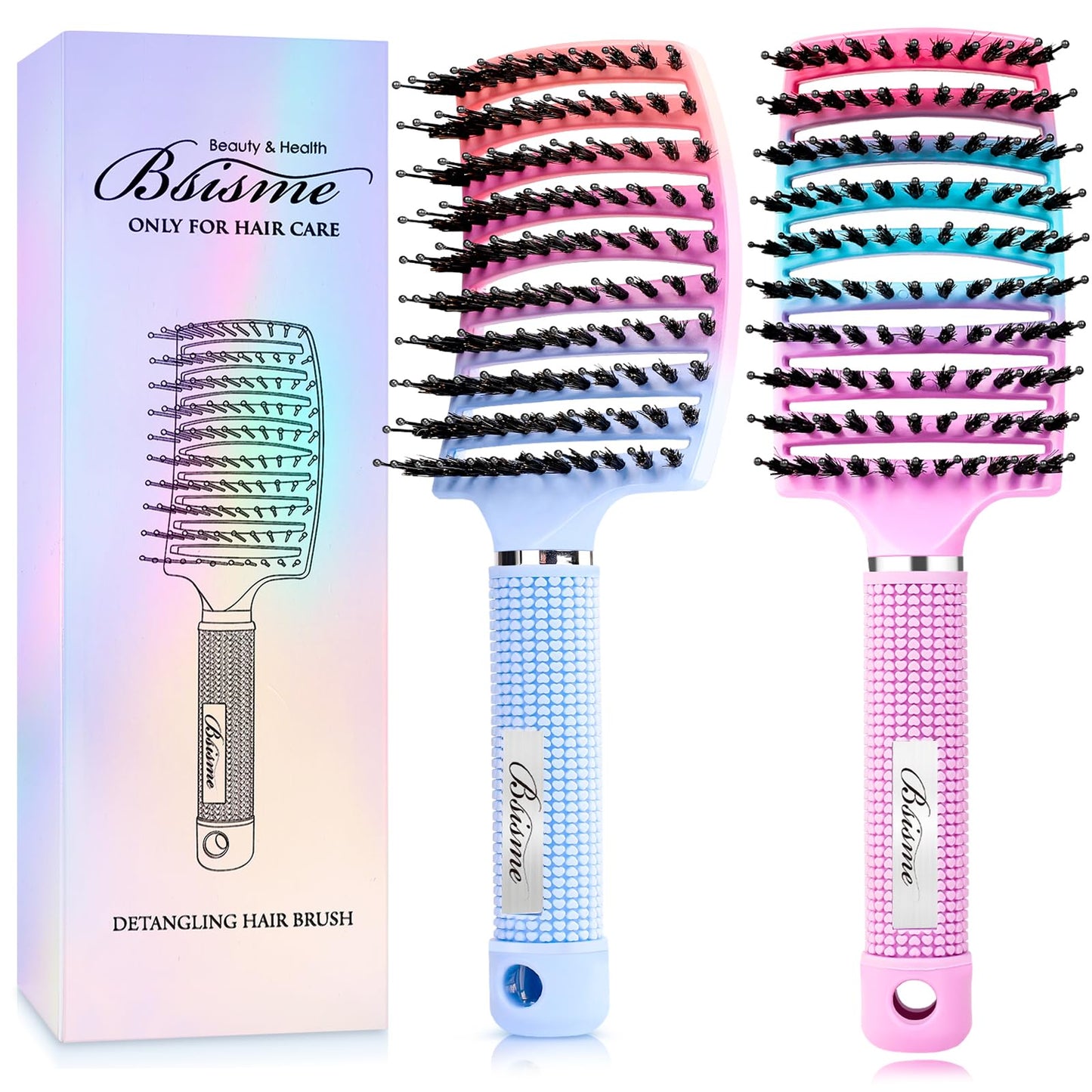 Boar Bristle Hair Brush, Curved Vented Detangler Brush Faster Blow Drying, Paddle Detangling Brush For Women Men Kids Wet Dry Lo