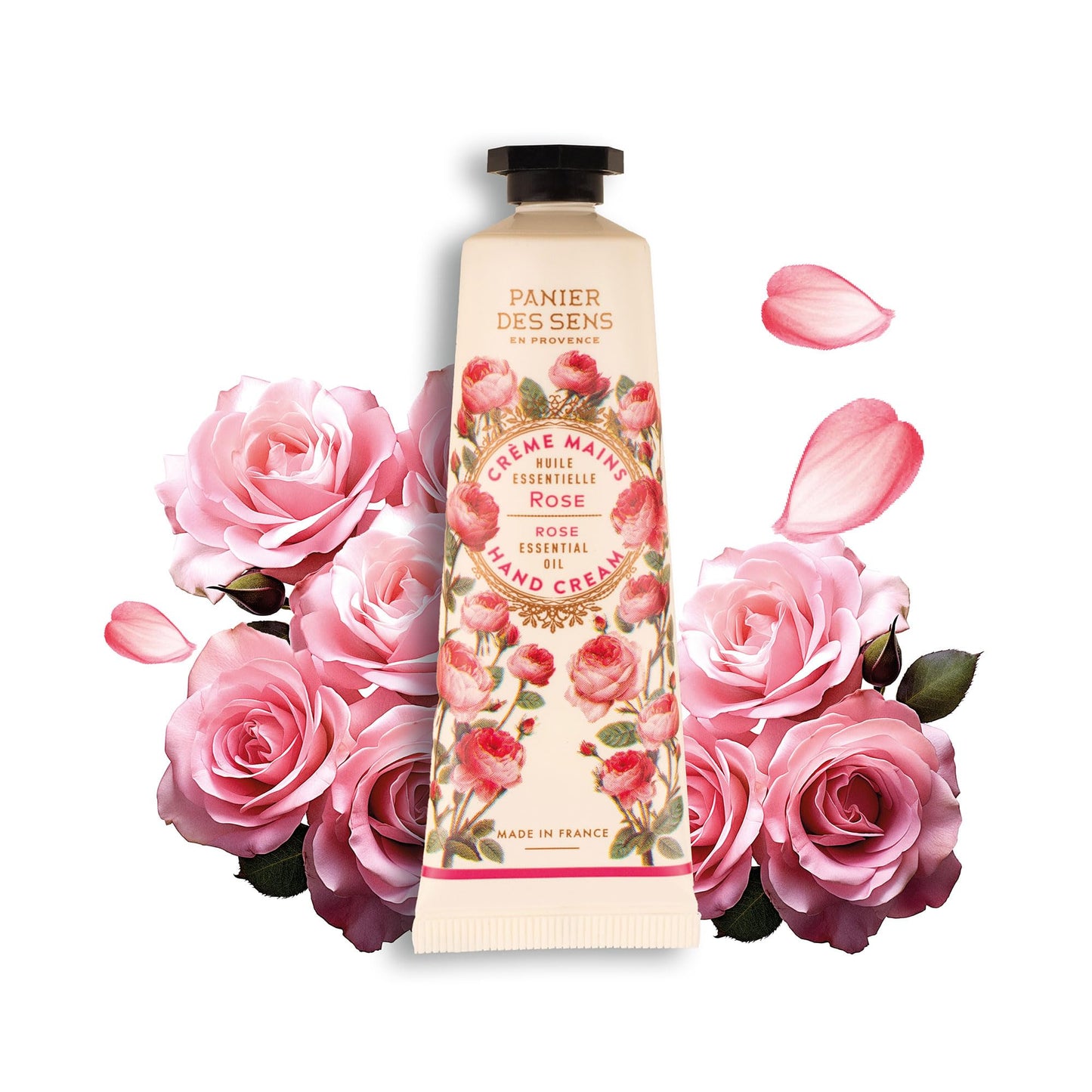 Panier des Sens - Small Hand Cream for Dry Cracked Hands - Rose Mini Hand Lotion for Dry Skin - With Shea Butter and Olive Oil - Hand Care 97% Natural Ingredients - Travel Size 1 floz