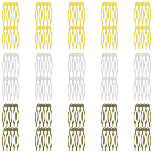 30 Pieces Metal Wire Hair Accessories: 39x27mm 5-Tooth Twist Combs, Side Combs, Wedding Veil Combs for Women's Decorative DIY Jewelry Making (3 Colors, with Holes)