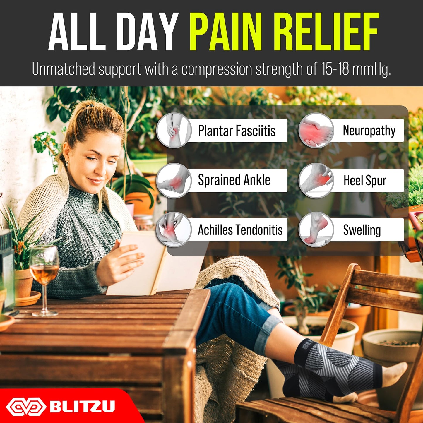 BLITZU Foot Compression Sleeve Plantar Fasciitis Relief Plantar Fasciitis Socks Women Ankle Sleeve Support Foot Support for Pain Plantar Fasciitis Compression Socks Black XXL