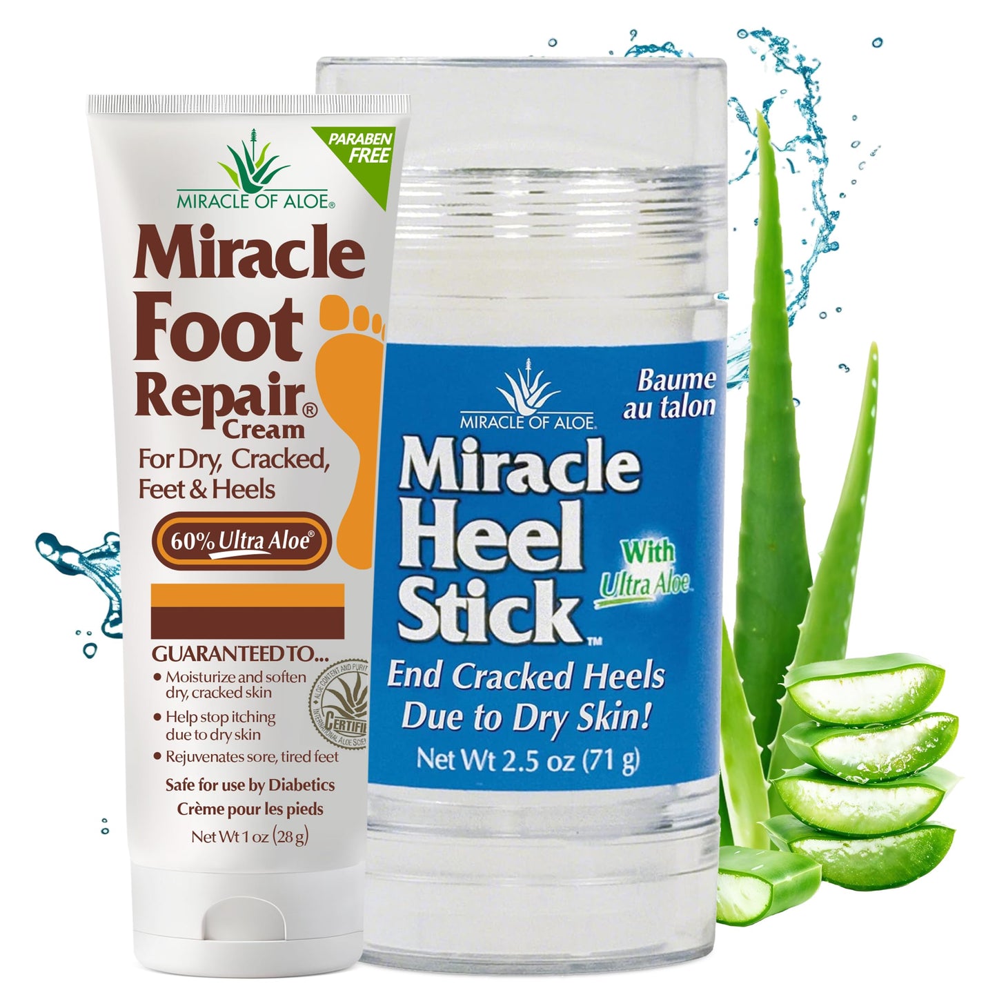 Miracle Heel Stick 2.5 oz stick and Miracle Foot Repair 1 oz. tube | Made with Pure UltraAloe Gel | Keeps Feet and Heels Looking and Feeling Their Very Best