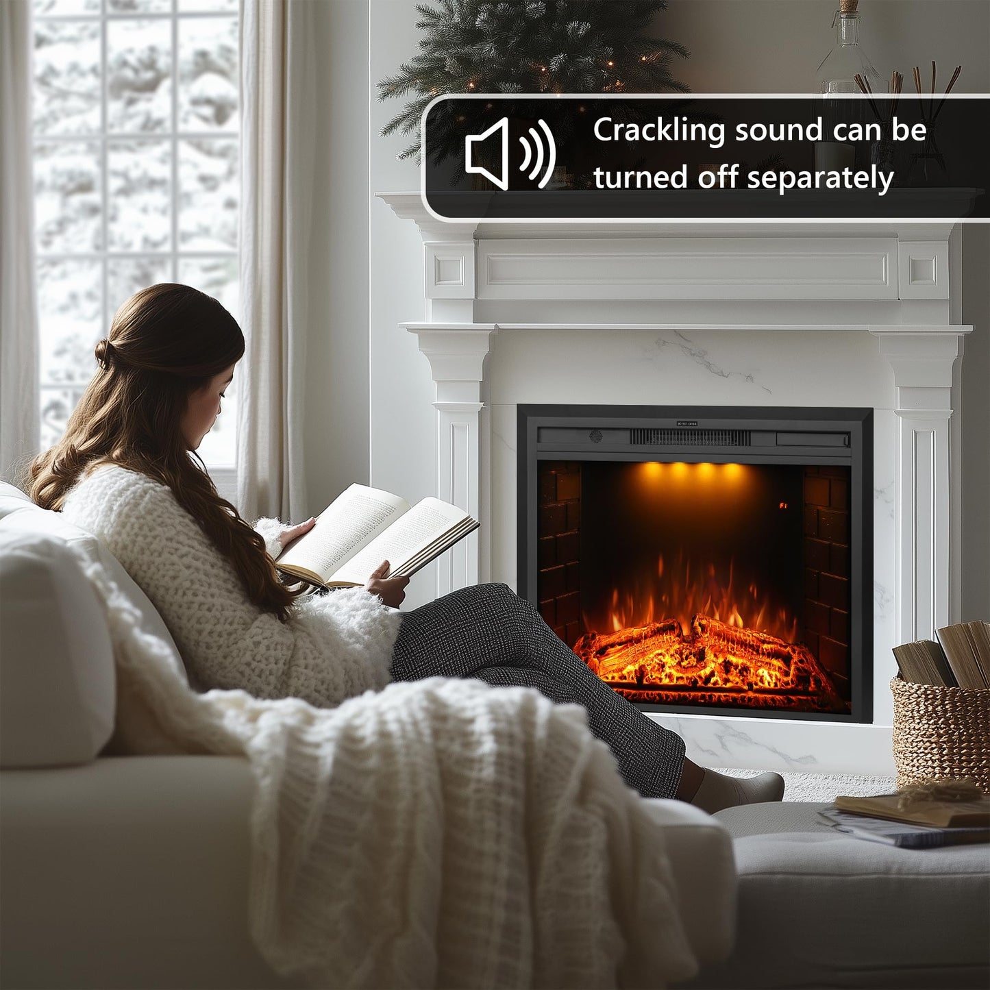 Dreamflame 36 inch Electric Fireplace, Wall Fireplace Electric with Remote Control, Realistic Log and Crackling Sound, Overheating Protection and Timer, 750/1500W Black