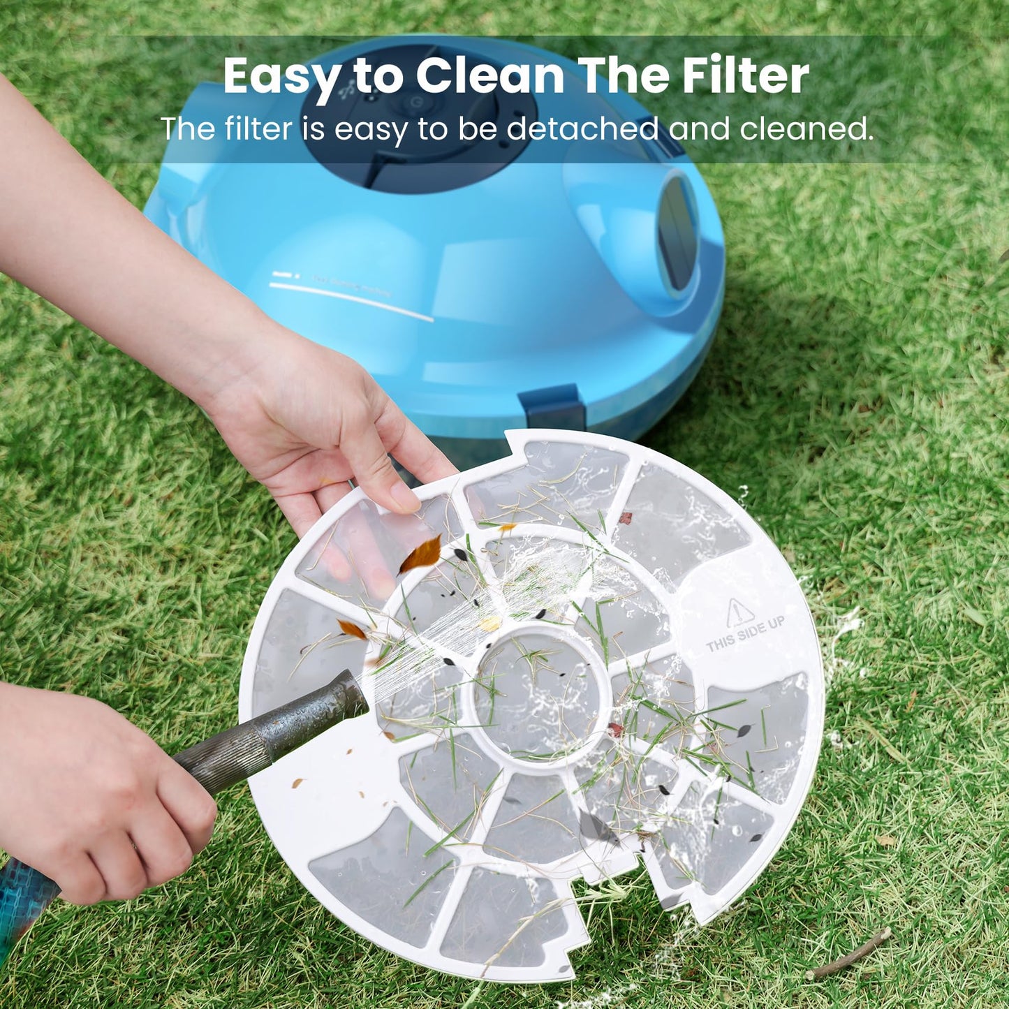 OUCAXIA Y10 Cordless Robotic Pool Cleaner Automatic Vacuum - 90 Mins Runtime, Powerful Suction, Self-Parking, Lightweight for Above/Inground Pools Up to 65ft/1100 Sq.Ft, Lakeblue