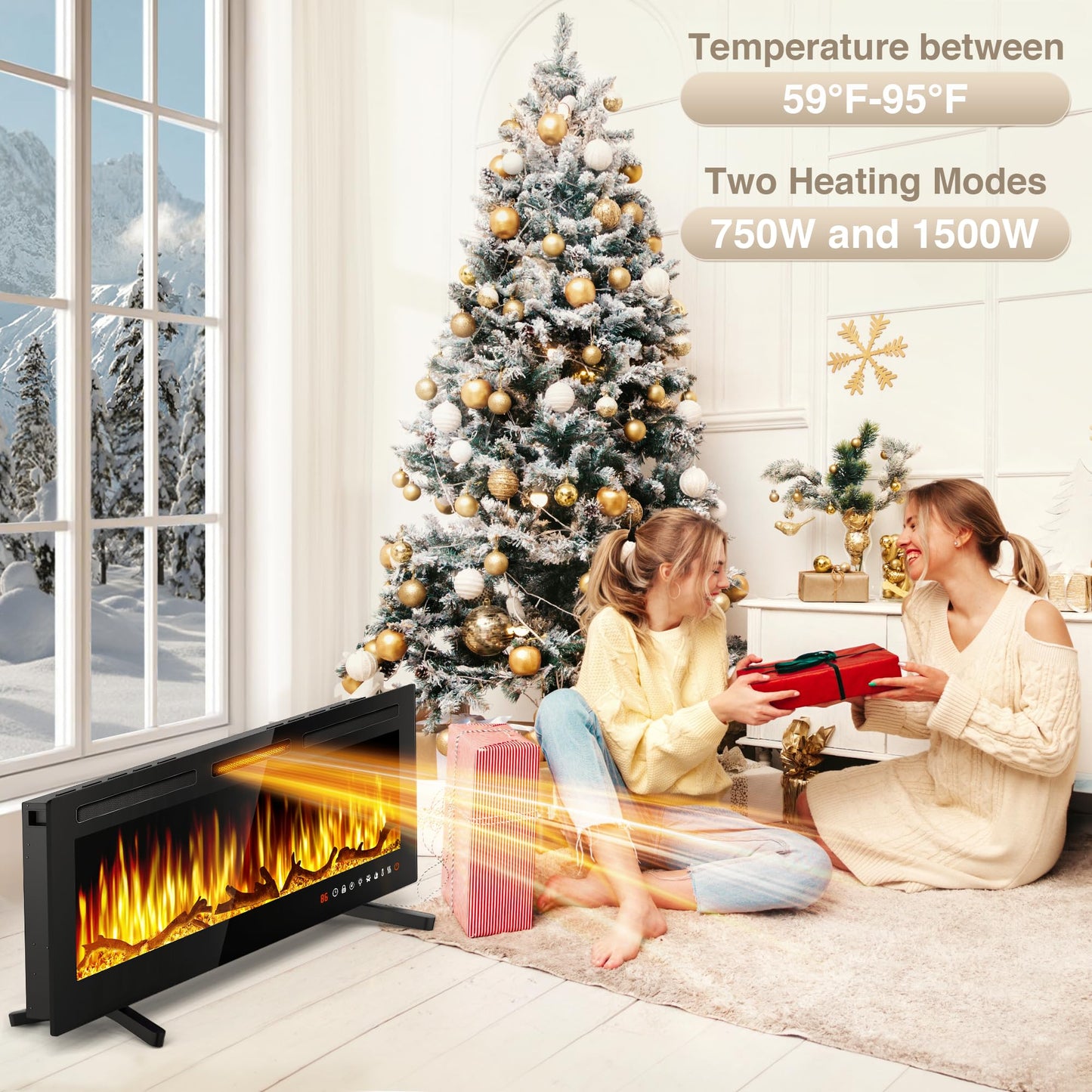 ALPACA 36'' Smart WiFi Electric Fireplace Recessed, Wall Mounted and Freestanding Linear Fireplace, Compatible with Alexa and Smart APP Control,13 Adjustable Flame Color and 5 Brightness, 750W/1500W