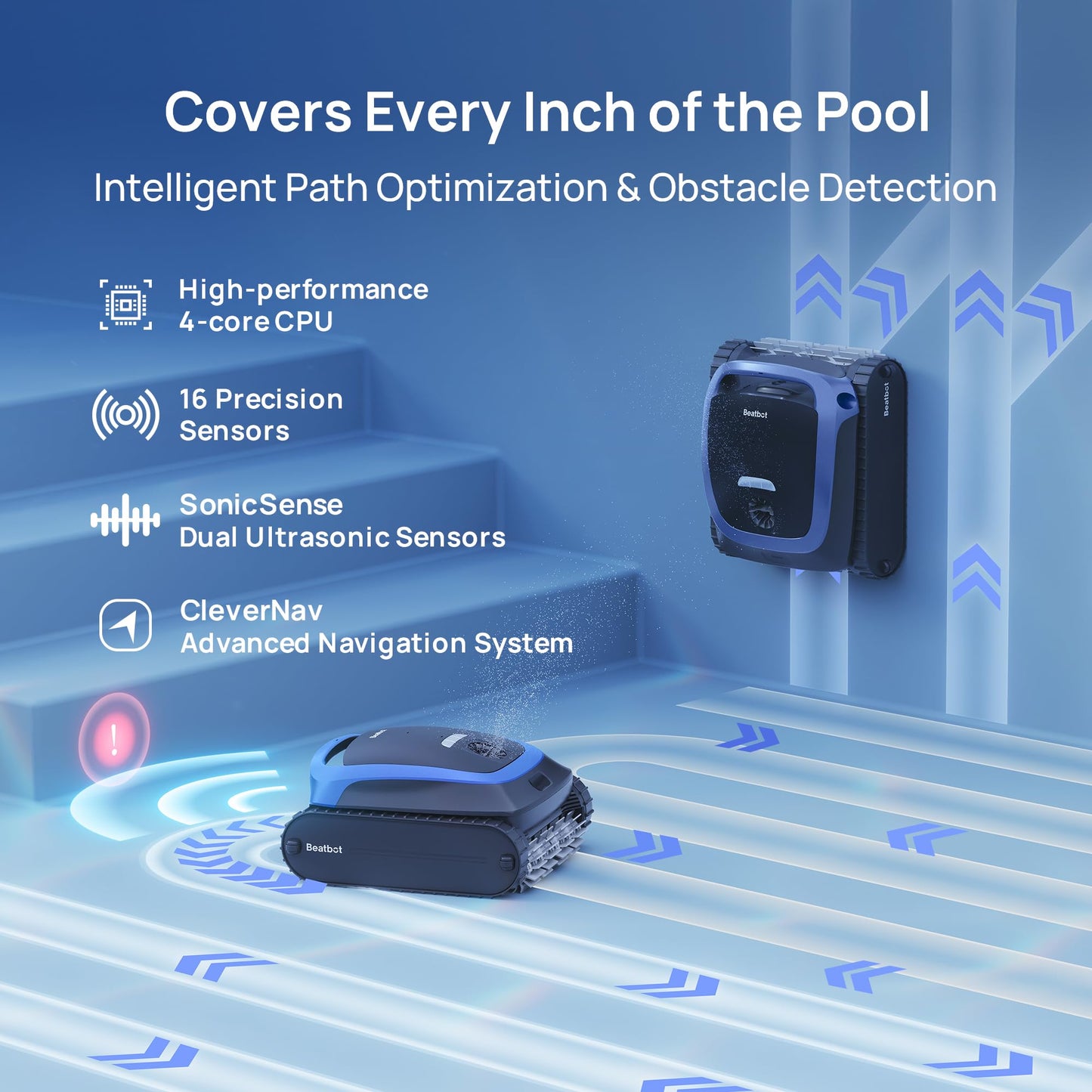 (2025 Upgrade) Beatbot AquaSense 2 Cordless Robotic Pool Vacuum Cleaner, Smart Surface Parking, Double-Pass Waterline Scrubbing, Cleans Floor, Walls and Waterline, Light Blue