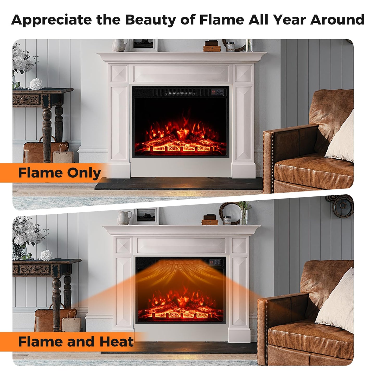 Tangkula 23" Electric Fireplace, 5,000 BTU Fireplace Insert with Remote Control, 3 Flame Colors & Brightness Levels, Recessed Fireplace Heater with 1-8H Timer, Thermostat & Overheat Protection