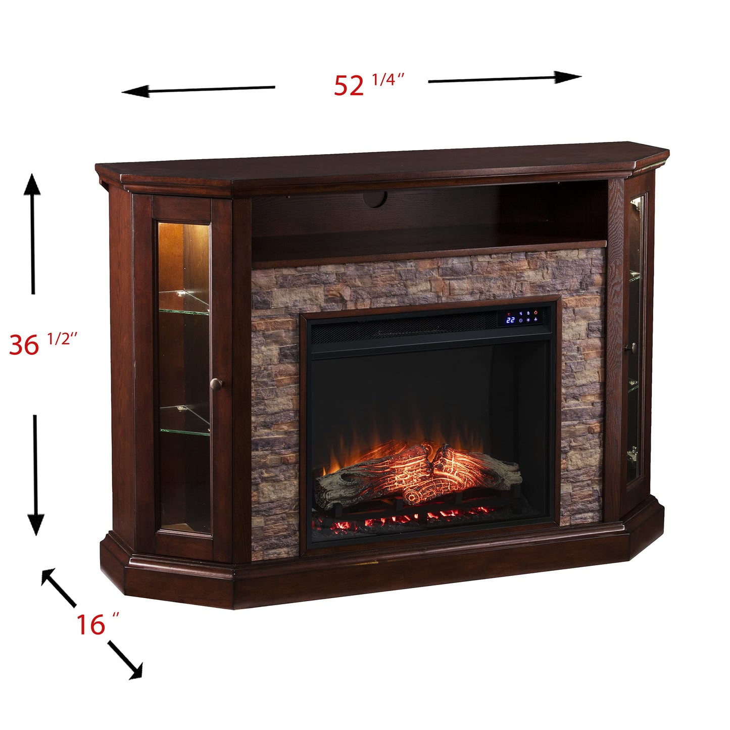 SEI Furniture Redden Faux Stone Corner Convertible Electric Fireplace with Media Storage, New Espresso
