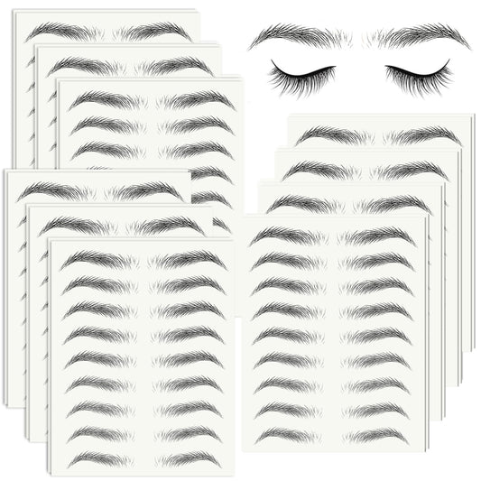 20 Sheets 180 Pairs Eyebrow Tattoo Sticker Waterproof 4D Hair-Like Natural Fake Tattoo Eyebrows Transfers Stickers Peel Off Brows Grooming Shaping Makeup Sticker for Women Girls,Black